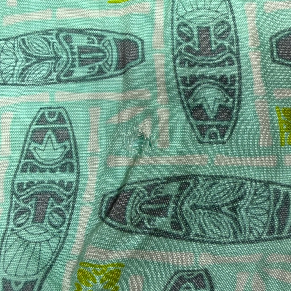Atomic Tiki Hawaiian Shirt Mens XXL 2XL Mint Green Rayon Distressed Flawed Hole - Picture 6 of 9